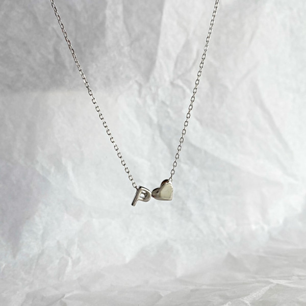Lantisor nume argint, lantisor initiala argint, dama, personalizat cu initiala si inima, lungime reglabila, argintiu, 2,44 gr Lantisor nume argint, lantisor initiala argint, dama, personalizat cu initiala si inima, lungime reglabila, argintiu, 2,44 gr