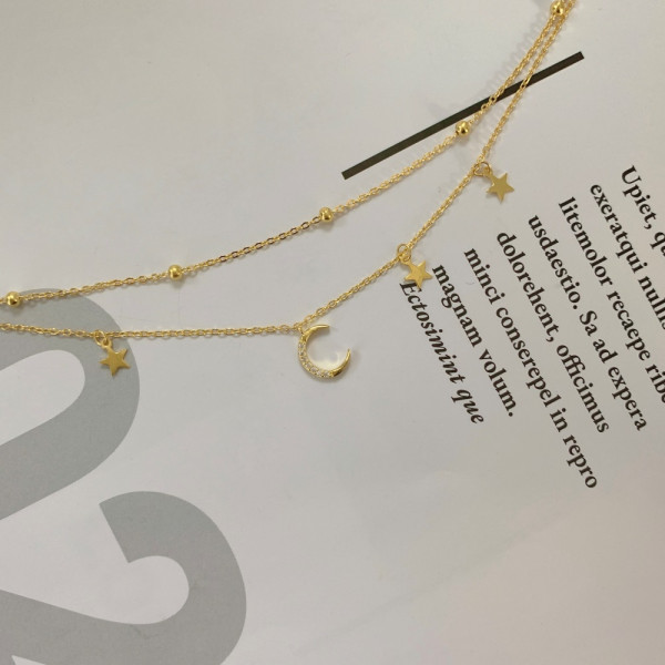 Bratara argint, dama, argint 925 placat cu aur, luna si stele, auriu, 1,69 gr