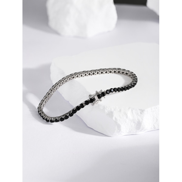Bratara tennis din argint cu pietre de zirconiu negre 3 mm, model premium, carcase individuale, dama, argint 925, inchidere clestisor fixa, argintiu, 12 gr Bratara tennis din argint cu pietre de zirconiu negre 3 mm, model premium, carcase individuale, dama, argint 925, inchidere clestisor fixa, argintiu, 12 gr