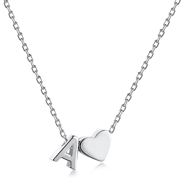 Lantisor nume argint, lantisor initiala argint, dama, personalizat cu initiala si inima, lungime reglabila, argintiu, 2,44 gr Lantisor nume argint, lantisor initiala argint, dama, personalizat cu initiala si inima, lungime reglabila, argintiu, 2,44 gr