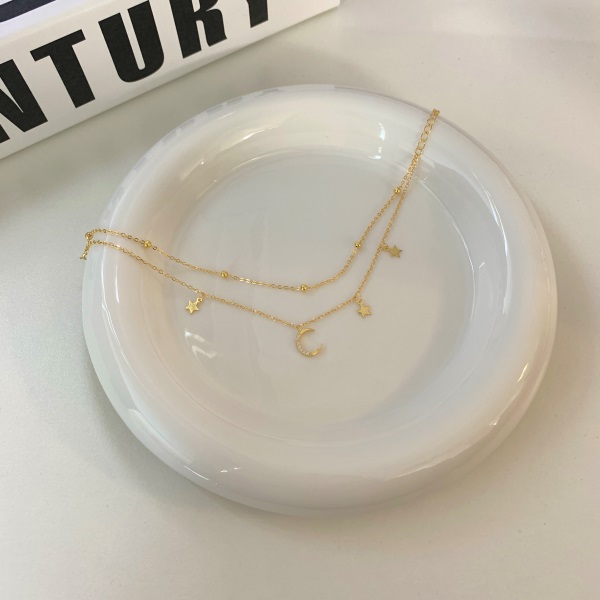 Bratara argint, dama, argint 925 placat cu aur, luna si stele, auriu, 1,69 gr