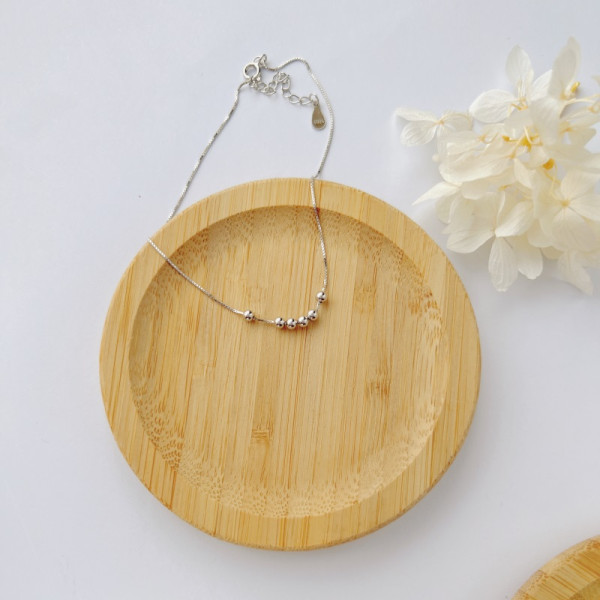 Bratara de picior cu bilute din argint, bijuterii de vara pentru femei, bile si lant,  glezna, argint 925, reglabila, 1,22 gr