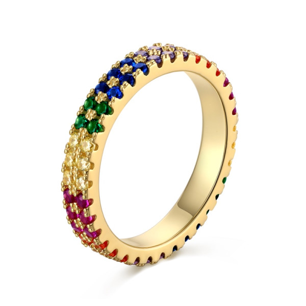 Inel argint, dama, argint 925 placat cu aur, tennis dublu, multicolor, auriu, 3,03 gr