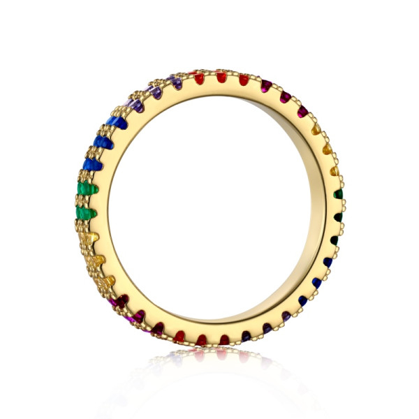 Inel argint, dama, argint 925 placat cu aur, tennis dublu, multicolor, auriu, 3,03 gr