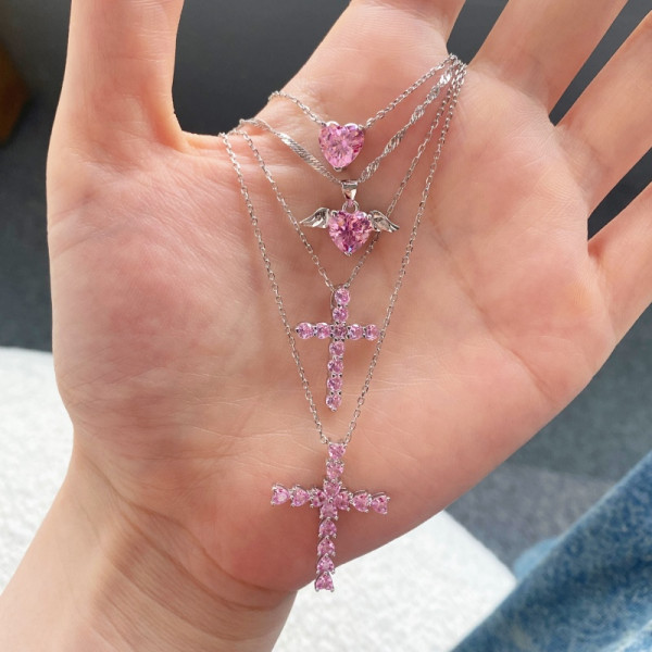 Lantisor din argint inima cristal, dama, argint 925, inima, zirconiu roz, argintiu, 2,54 gr Lantisor din argint inima cristal, dama, argint 925, inima, zirconiu roz, argintiu, 2,54 gr