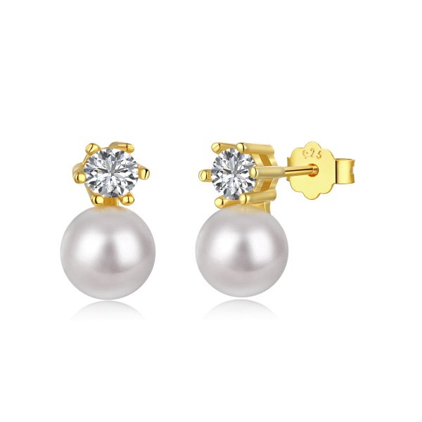 Cercei argint cu perla naturala, dama, argint 925 placat cu aur, zirconiu alb, auriu, 2,68gr Cercei argint cu perla naturala, dama, argint 925 placat cu aur, zirconiu alb, auriu, 2,68gr