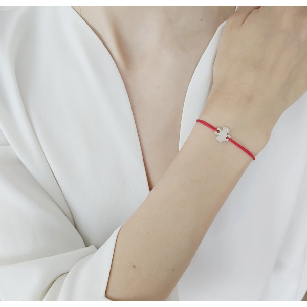 Bratara argint, dama/copil, argint 925, snur reglabil, figurina trifoi, argintiu